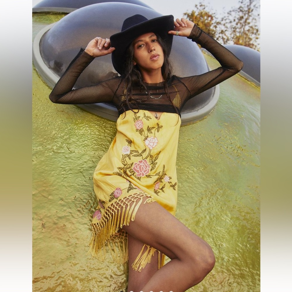 Yellow Carmen boho dress XS